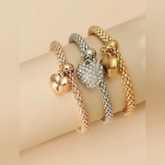 3pcs Rhinestone Heart Decor Bangle - Picture 1 of 3